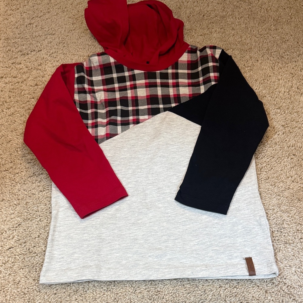 NWOT Deux par Deix Boys’ Red, Black, and Gray Plaid Hoodie